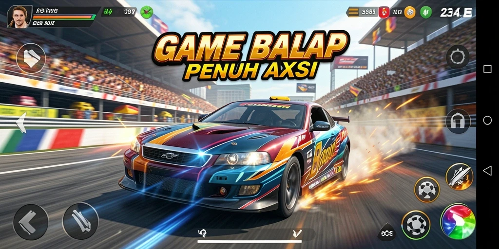 Tampilan gameplay balapan yang penuh aksi di 234E.