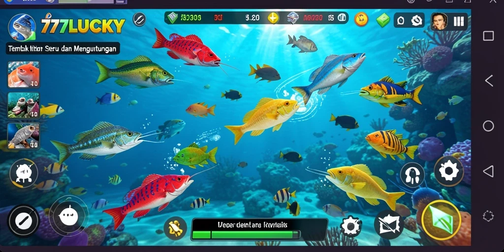 Screenshot gameplay menarik dari 777LUCKY dengan aksi menembak ikan.