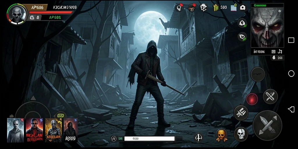 Screenshot gameplay AP686 menunjukkan suasana mencekam dan karakter yang terjebak dalam kegelapan.