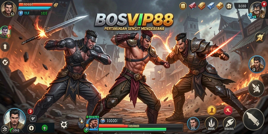 Tampilan aksi mendebarkan dalam <strong>BOSVIP88</strong>, menunjukkan pertarungan antar karakter yang menarik.