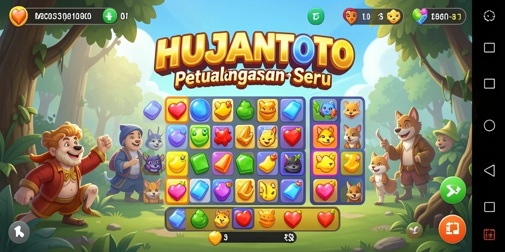 Tampilan gameplay HUJANTOTO yang penuh warna dan menarik.