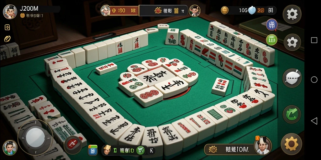 Screenshot J200M menampilkan gameplay Mahjong yang menarik dan penuh warna.
