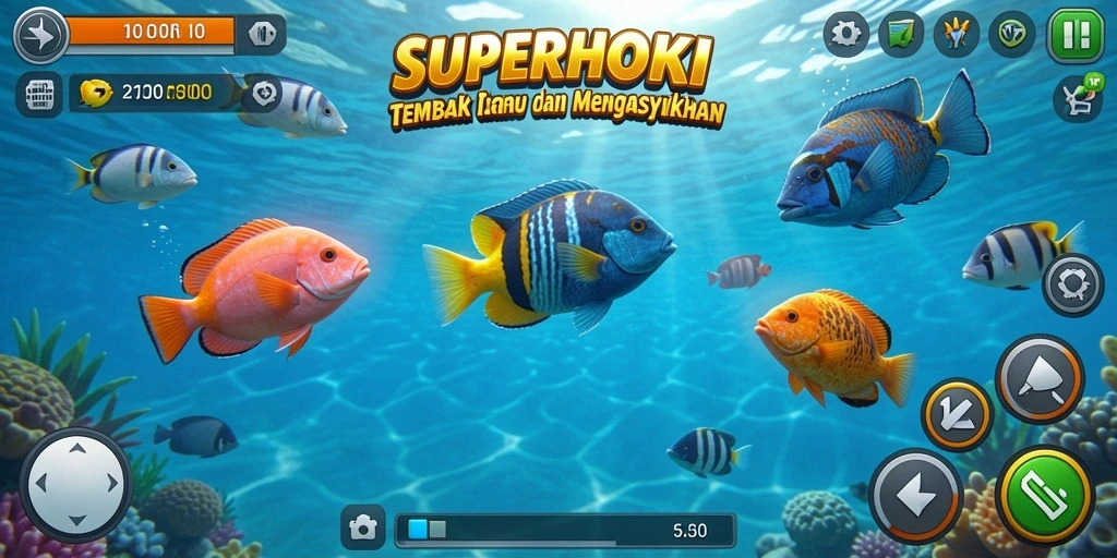 Tangkapan layar dari gameplay SUPERHOKI yang menegangkan saat berburu ikan.