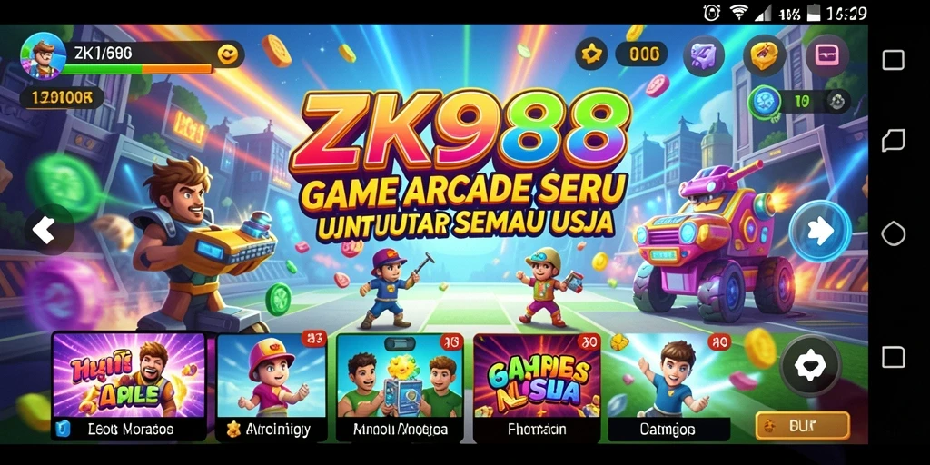 Screenshot gameplay ZK988 yang menunjukkan aksi Arcade yang cepat dan menarik.